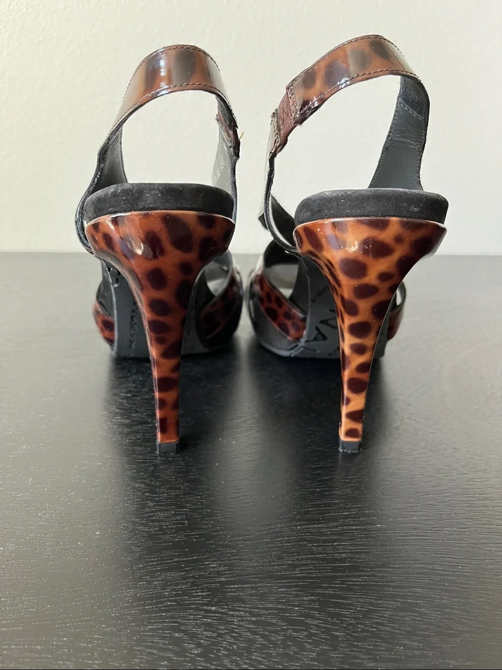 Donald J. Pliner Leopard-Print Patent Slingback Heels - Brown/Black sz 8